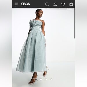 Asos Lace & Beads tulle bandeau maxi dress with corset waist in dusty blue